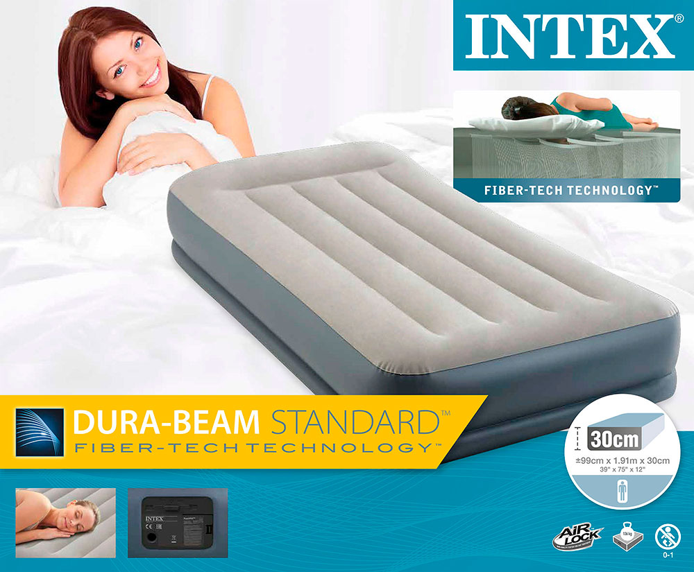 Надувная кровать со встроенным насосом intex односпальная со встроенным насосом