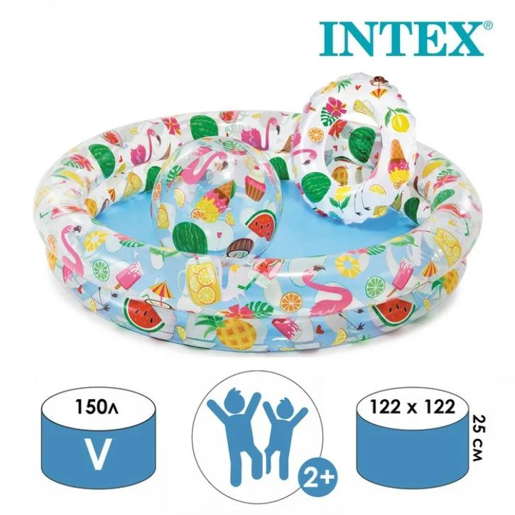 Детский надувной бассейн 122х25см "Фрукты" с мячом и кругом, 150л, от 2 лет, Intex 59460