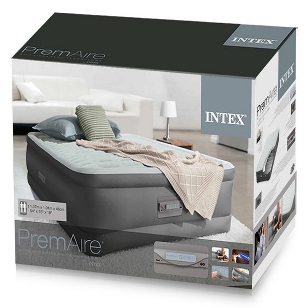 Надувная кровать PremAire Elevated Airbed  137х191х46см, встроенный насос 220V, Intex 64484