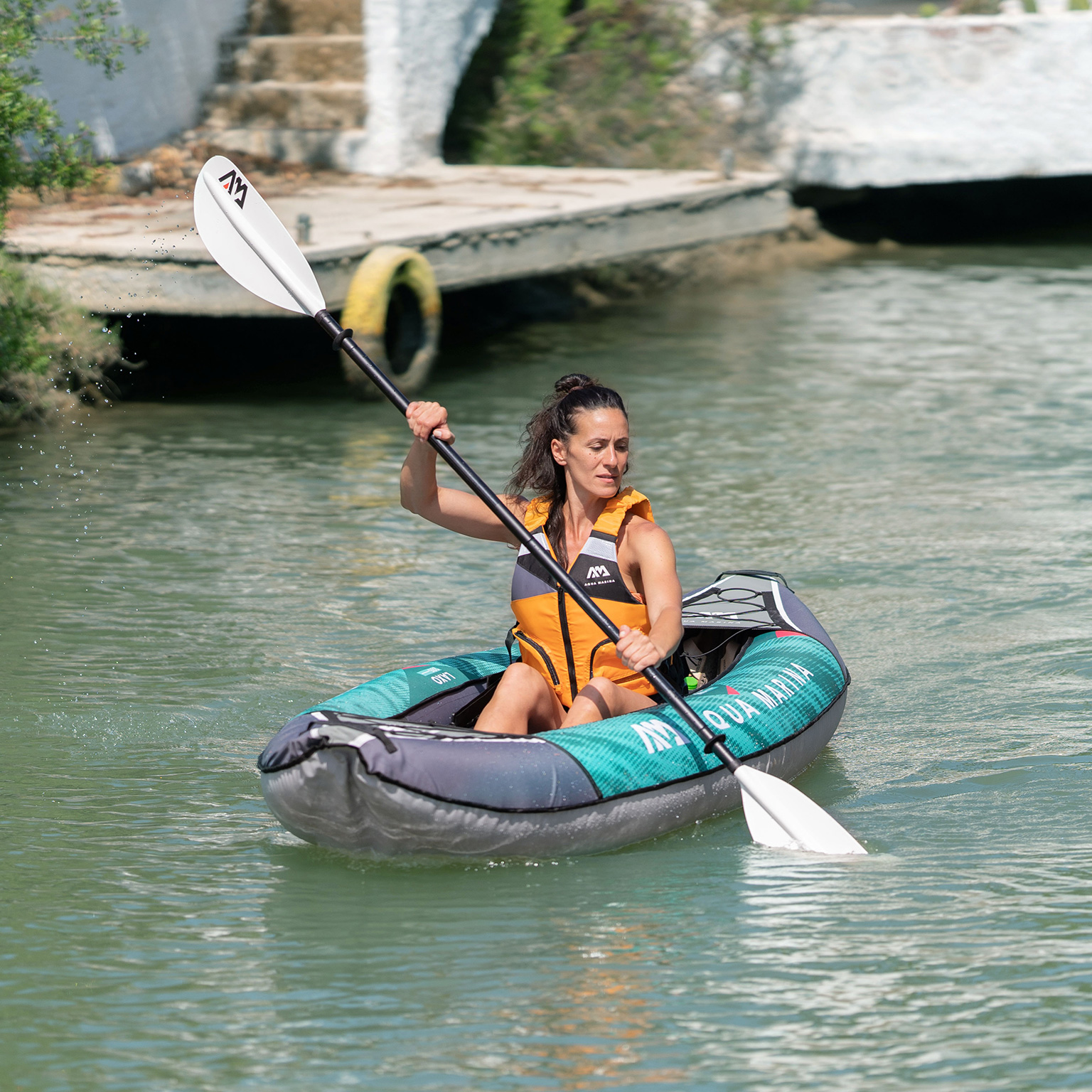 Надувной каяк "Laxo-285" 285x90см, весло, сиденье, киль, сумка, до 110кг, Aqua Marina LA-285