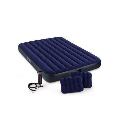 Надувной матрас Classic Downy Airbed Fiber-Tech, 152х203х25см с подушками и насосом, Intex У64765