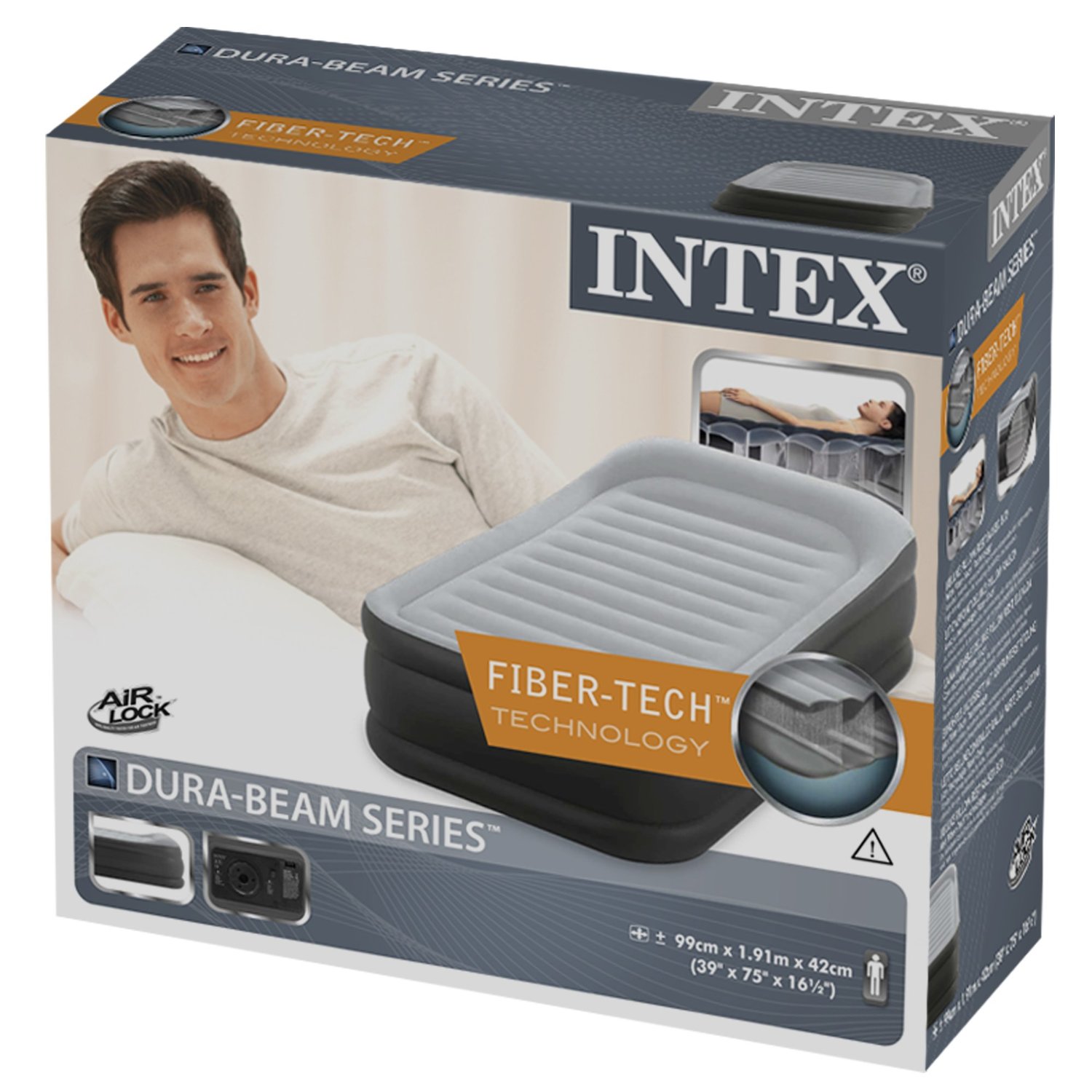 Надувная кровать Deluxe Pillow Rest Raised Bed 99х191х42см, встроенный насос 220V, Intex 64432