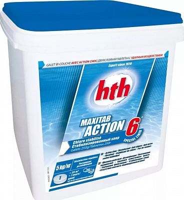Двухслойная таблетка – быстрый и медленный хлор 5 кг, HTH MAXITAB ACTION 6 EASY, HTH K801797H1