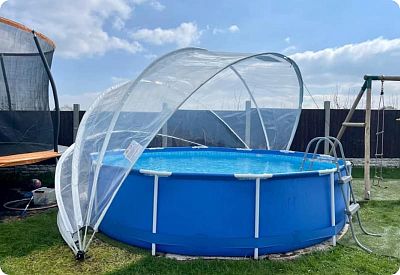 Круглый купольный тент павильон Pool Tent 4,5м. для бассейнов и СПА, серый, Pool Tent PT450-G