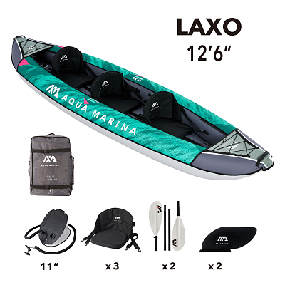 Надувная байдарка "Laxo-380" 380x90см, весла, сиденья, киль, сумка, до 210кг, Aqua Marina LA-380