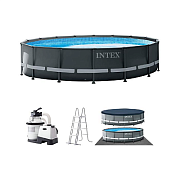 Intex 26330 Каркасный бассейн Ultra XTR Frame 549х132см, 26423л, песч.фил.-нас. 7900л\ч, лестница, тент, подст.